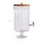 Hello Honey 8-Quart Cut Glass Beverage Dispenser with Plastic Spout and Acacia Wood Lid, Silver Color and Natural